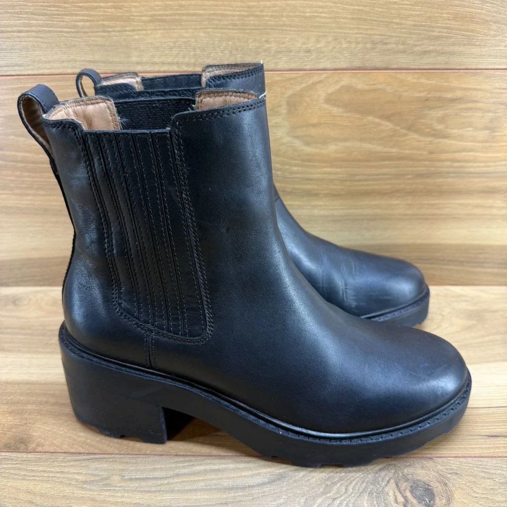 Madewell Gwenda Platform Chelsea Boots Womens 9 Black Leather Chunky Lug Sole